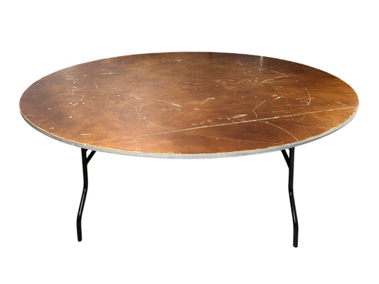 Runde Banketttische mit 180 cm Durchmesser, klappbar mit Holzplatte und stabilem Metallgestell – geeignet für 8–10 Personen bei Banketten und Events