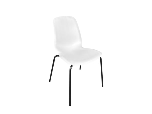 Besprechungsstuhl mit weißer Sitzschale und schwarzem Metallgestell – stapelbarer Stuhl für Messen, Tagungen & Events.
