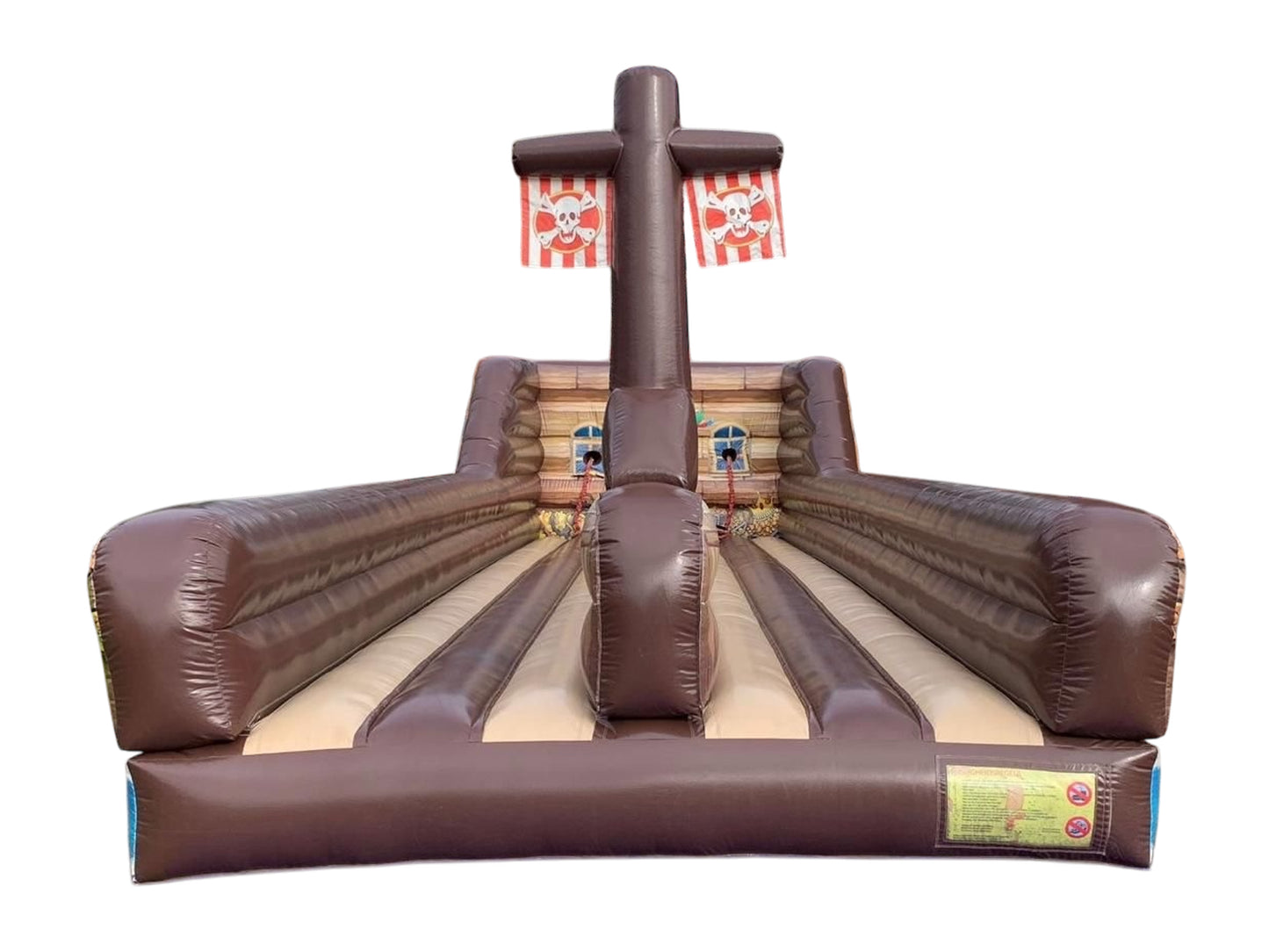 Detailaufnahme des Startbereichs im Bungee Run „Pirat“ – mit elastischen Seilen und markierten Laufbahnen für zwei Teilnehmende.