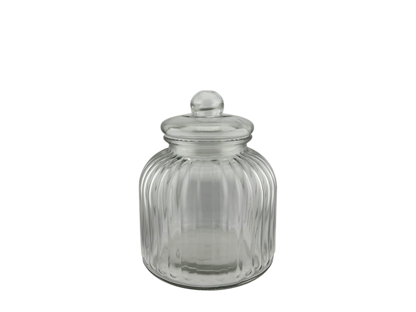 Candy-Bar-Glas XL aus geriffeltem Klarglas mit Deckel, 2,9 Liter, 17,5 cm Durchmesser, 23 cm Höhe.