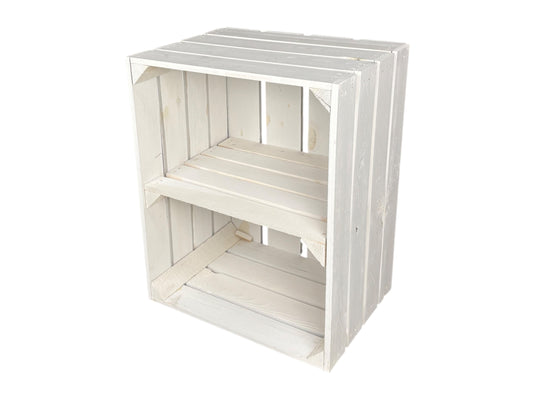 Weiße Holz-Dekokiste mit Regalboden – stilvolles Deko-Element für Events & Buffets