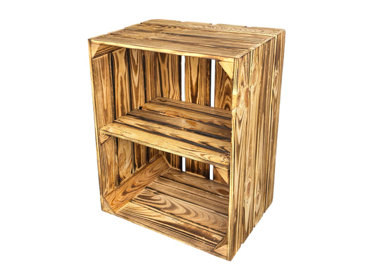 Geflammte Holz-Dekokiste mit Regalboden – vielseitiges Deko-Element für Events & Hochzeiten