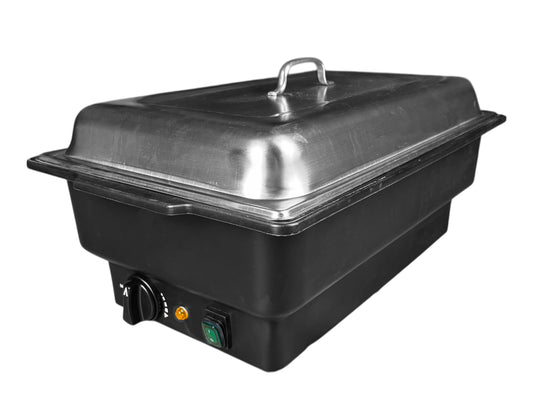 Elektrischer Chafing Dish (GN 1/1, 100 mm) mit Wasserbecken und Temperaturregelung von 30–90 °C – ideal zum Warmhalten von Speisen bei Buffets und Caterings.