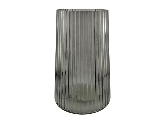 Graue Glasvase geriffelt Ø13 x H20 cm – stilvolle Blumenvase mieten für Hochzeiten & Events in Schleswig-Holstein