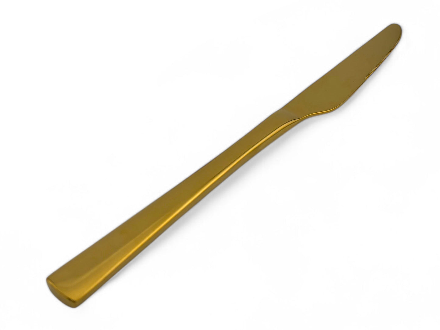 Elegantes goldenes Messer mit stilvollem Design – perfekt für Hochzeiten und besondere Anlässe. Hochwertige Verarbeitung, ideal als Ergänzung zu unserem goldenen Besteckset.