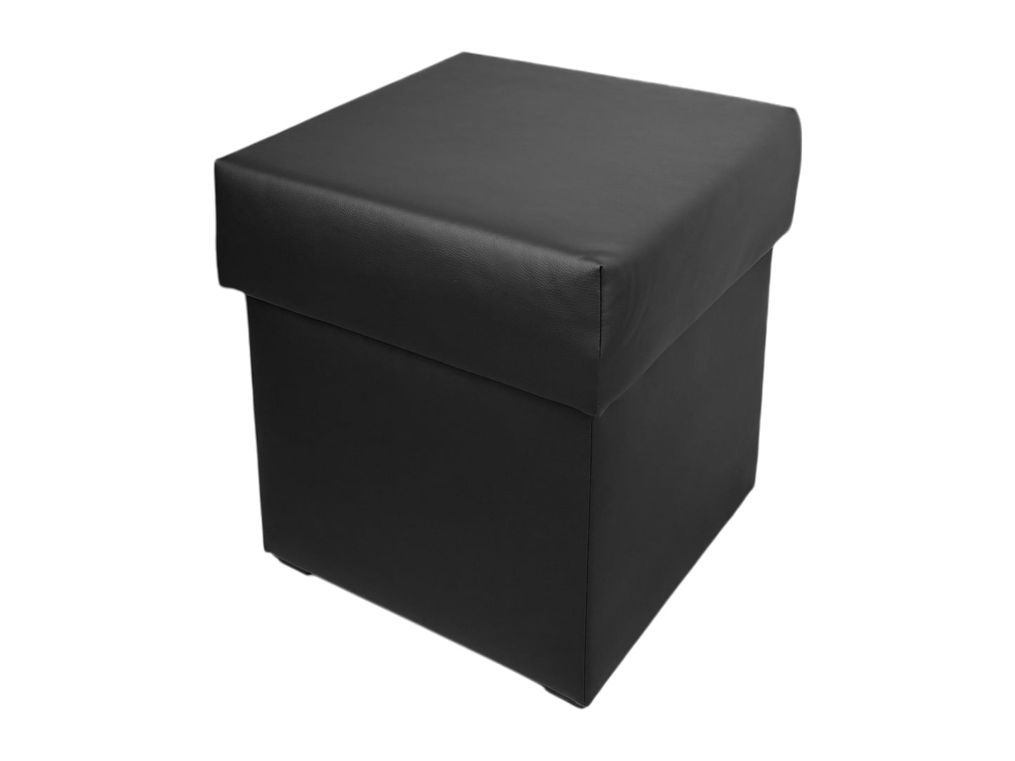 Schwarzer Lounge Sitzwürfel mit Kunstlederbezug und Staufach – stilvoller Hocker für Events und Messen