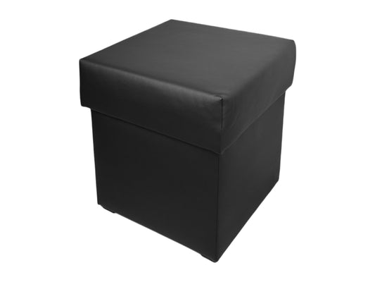 Schwarzer Lounge Sitzwürfel mit Kunstlederbezug und Staufach – stilvoller Hocker für Events und Messen