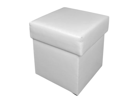 Weißer Lounge Sitzwürfel mit Kunstlederbezug und Staufach – eleganter Hocker für Hochzeiten, Events und Lounges