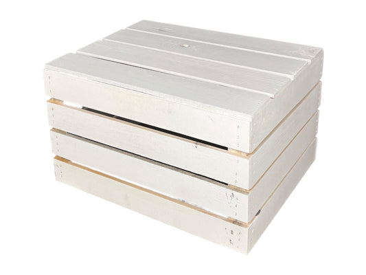 Weißer Obstkisten Lounge Tisch, elegantes Dekoelement für Hochzeit, Event und Lounge