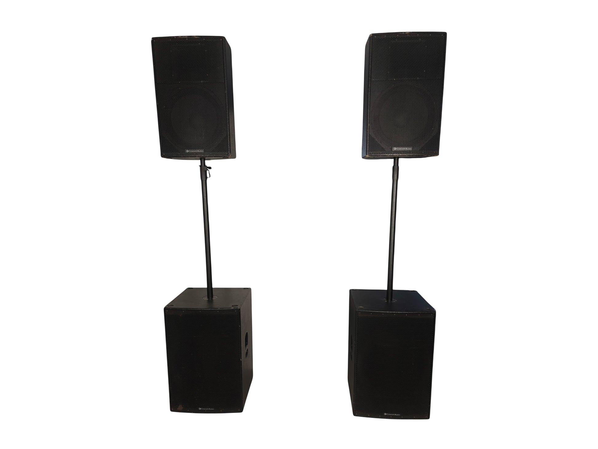 PA-Anlage mit Concert Audio V15 Topteilen und VB18 Subwoofern – professionelle Lautsprecher für Events