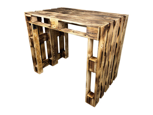 Paletten-Stehtisch aus geflammtem Holz 120x80x110 cm für Events