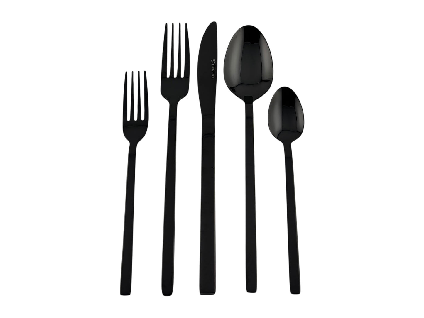 Schwarzes Edelstahlbesteck – modern & elegant, mieten für Hochzeiten, Galas & Events