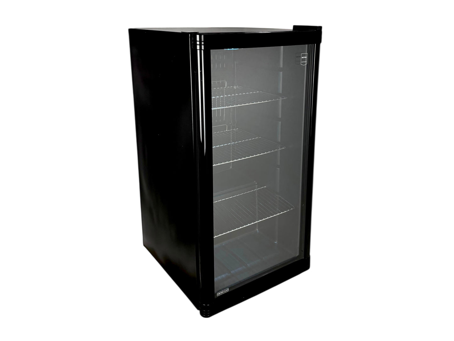 Kleiner Sichtkühlschrank für Messestand – schwarz mit Glastür & LED-Beleuchtung