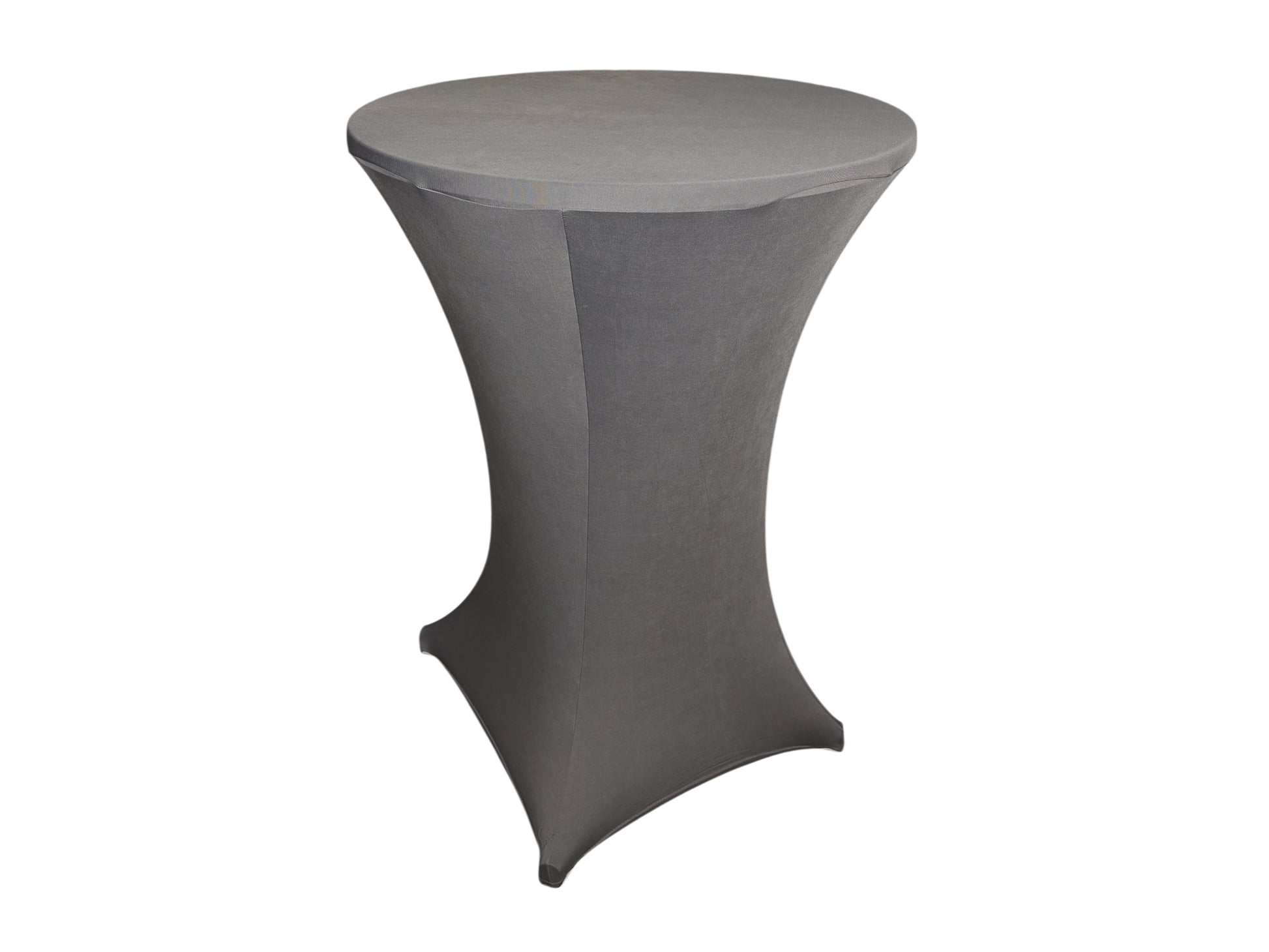Stehtisch mit anthrazitfarbener Stretchhusse Ø 80 cm, H 110 cm – mieten für Hochzeiten, Firmenfeiern & Events.