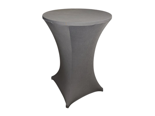 Stehtisch mit anthrazitfarbener Stretchhusse Ø 80 cm, H 110 cm – mieten für Hochzeiten, Firmenfeiern & Events.