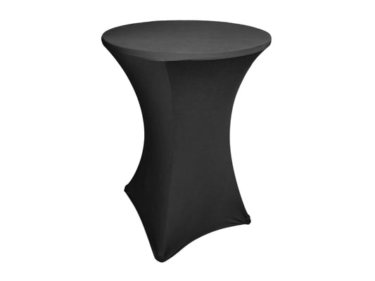 Stehtisch mit schwarzer Stretchhusse Ø 80 cm, H 110 cm – mieten für Gala, Firmenfeiern & Events.