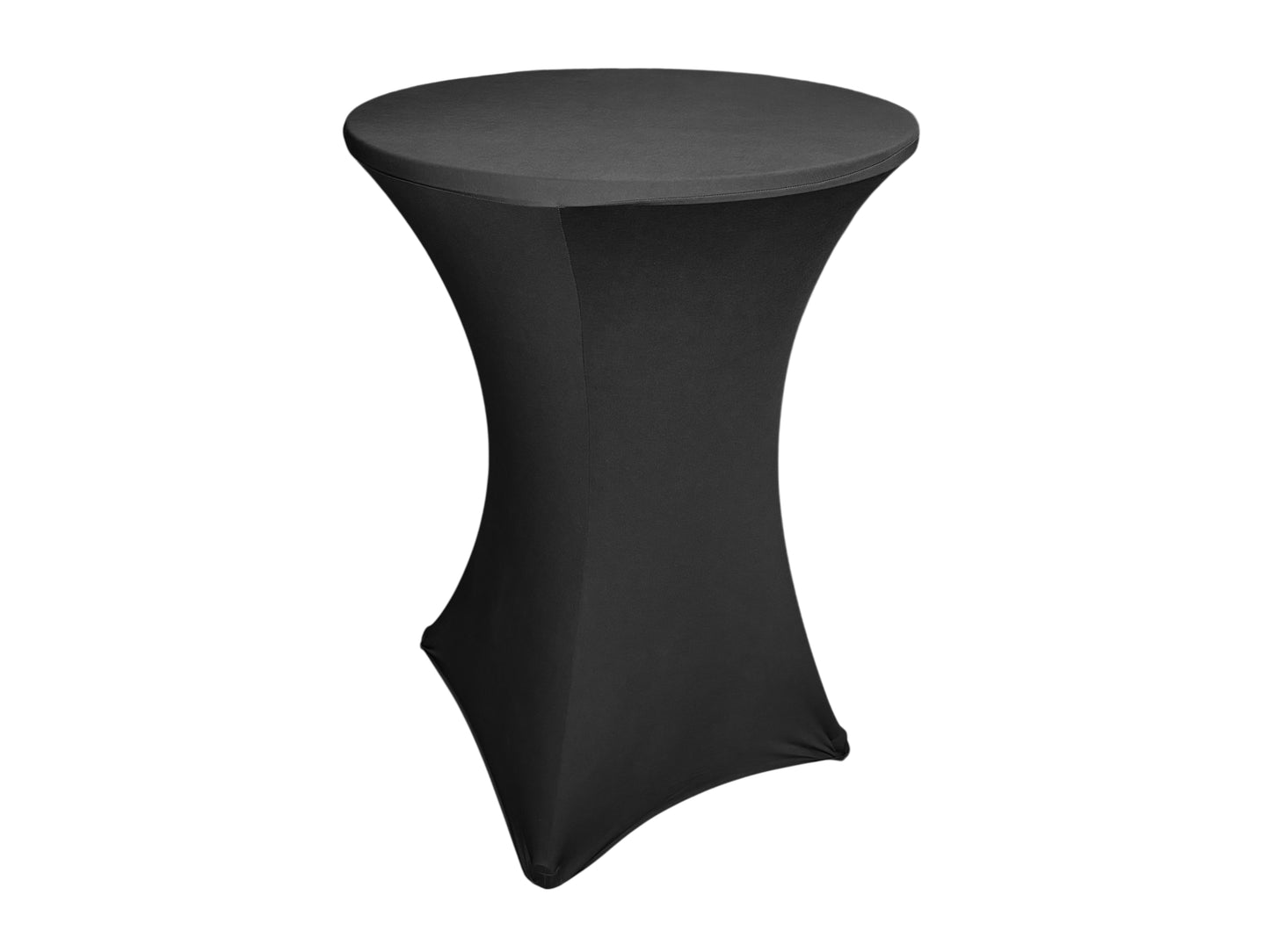 Runde Stehtische Ø 80 cm mit schwarzen Stretch-Hussen – edel und zeitlos für Events, Messen und Abendveranstaltungen in Schleswig-Holstein.