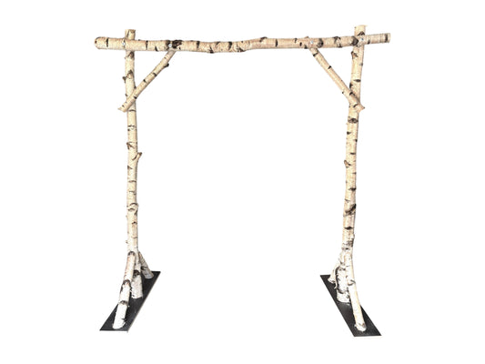 Rustikaler Traubogen aus echten Birkenstämmen – ca. 2,2 m breit & hoch, mit Bodenplatten für freie Trauungen & Hochzeiten im Grünen