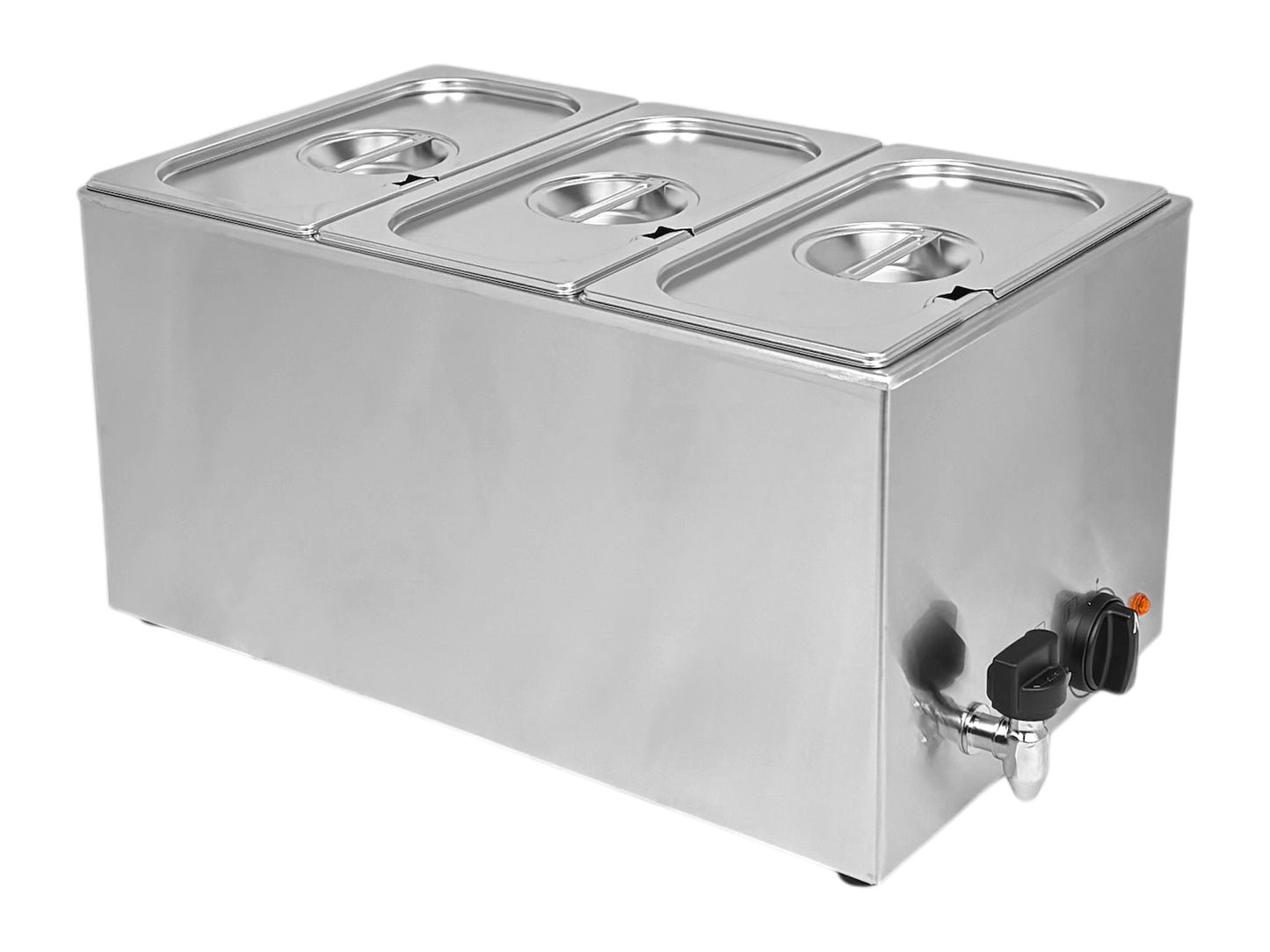 Elektrische Bain-Marie mit drei GN 1/3 Einsätzen und Deckeln für Catering und Buffet