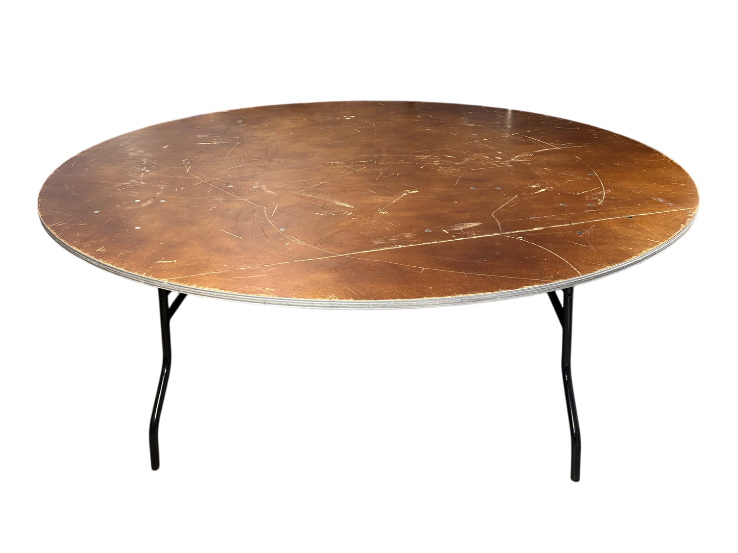 Runder Banketttisch 180 cm mit klappbarem Metallgestell und Holztischplatte für Hochzeiten und Events in Kiel