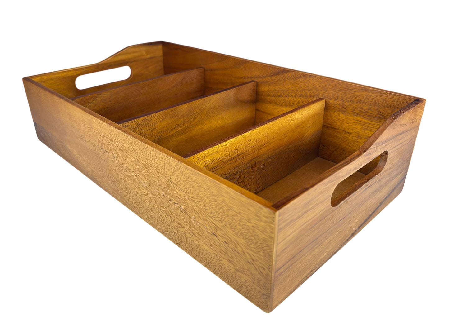 Besteckkasten aus Holz mit vier Fächern zur Besteckpräsentation auf Buffets und Veranstaltungen mieten