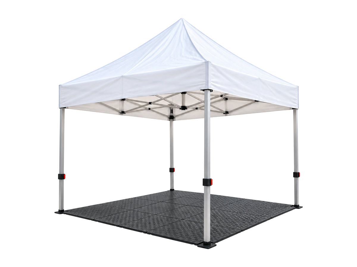 Weißer Faltpavillon 3x3 m mit anthrazitfarbenem Kunststoffboden mieten bei Eventverleih SH