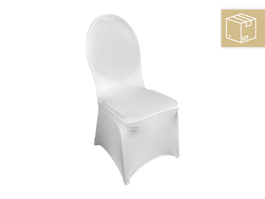 Weiße Bankettstuhl-Husse aus Stretch-Stoff – mieten für Hochzeiten, Gala & Events mit deutschlandweitem Versand.