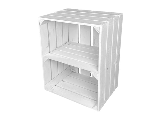 Weiße Holz-Dekokiste mit Regalboden – stilvolles Deko-Element für Events & Buffets