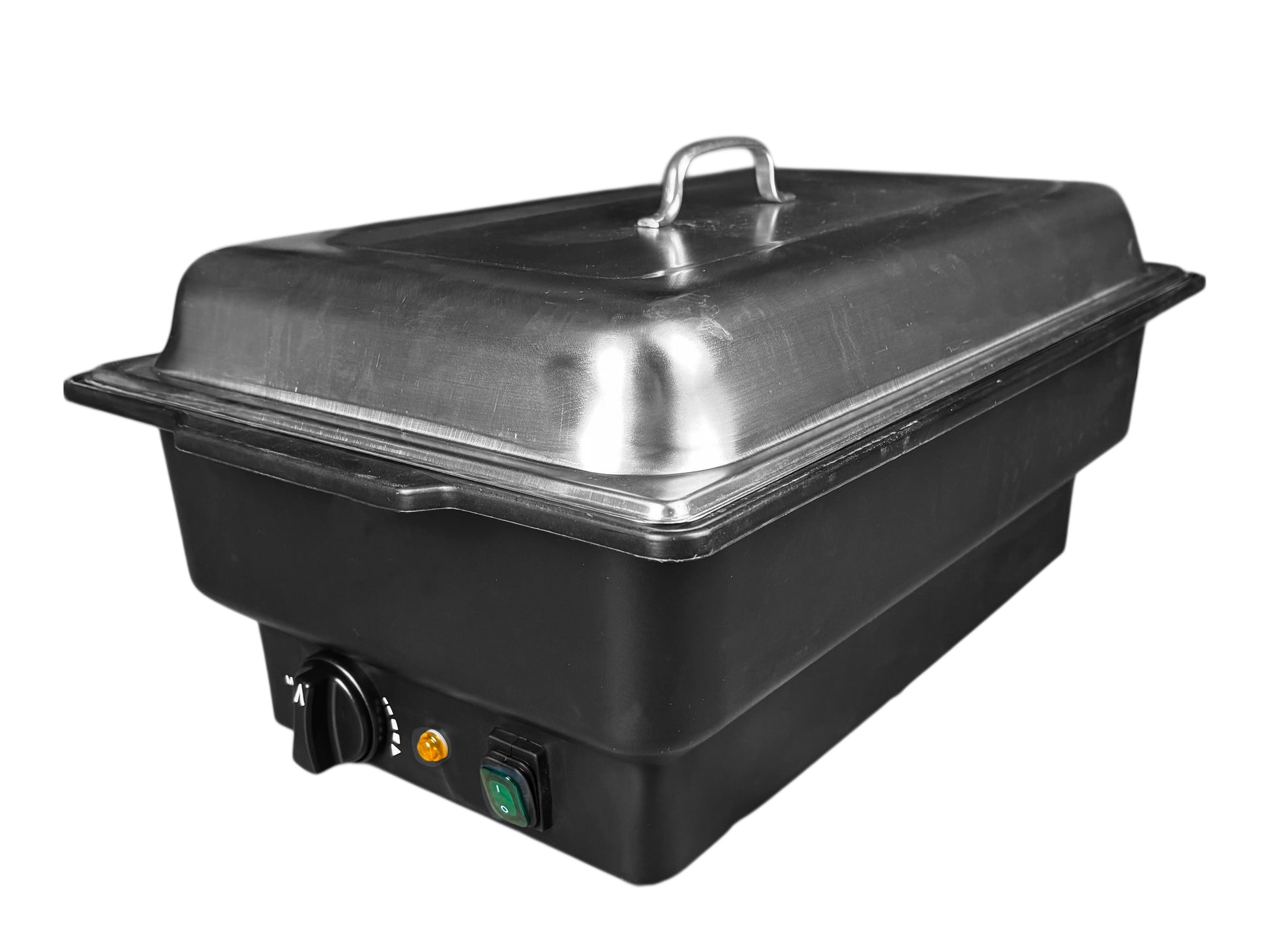 Elektrischer Chafing Dish (GN 1/1, 100 mm) mit Wasserbecken und Temperaturregelung von 30–90 °C – ideal zum Warmhalten von Speisen bei Buffets und Caterings.