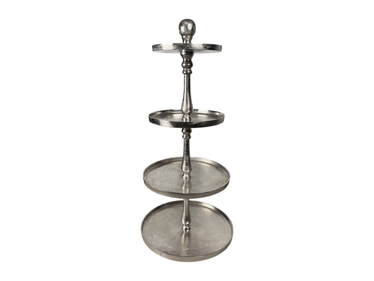XXL Etagere 4-stöckig Silber, 95 cm hoch – mieten für Buffets, Hochzeiten & Events.