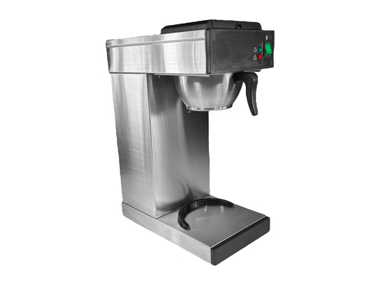 Filterkaffeemaschine aus Edelstahl mit 2,3-l Fassungsvermögen, optimal für Pump- und Thermoskannen, inklusive Papierfiltern.