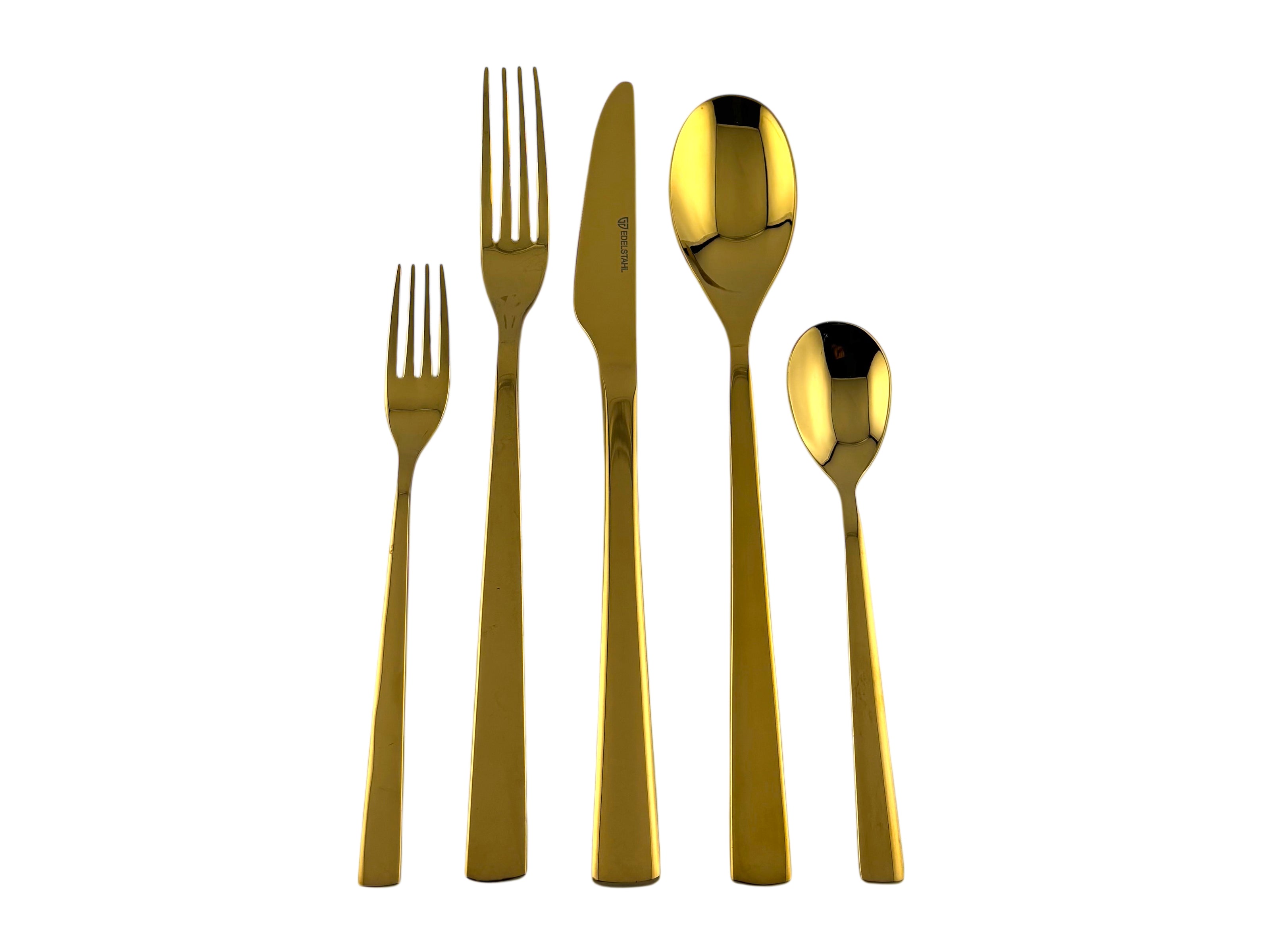 Goldenes Edelstahlbesteck – edel & hochglanzpoliert, mieten für Hochzeiten, Galas & elegante Events
