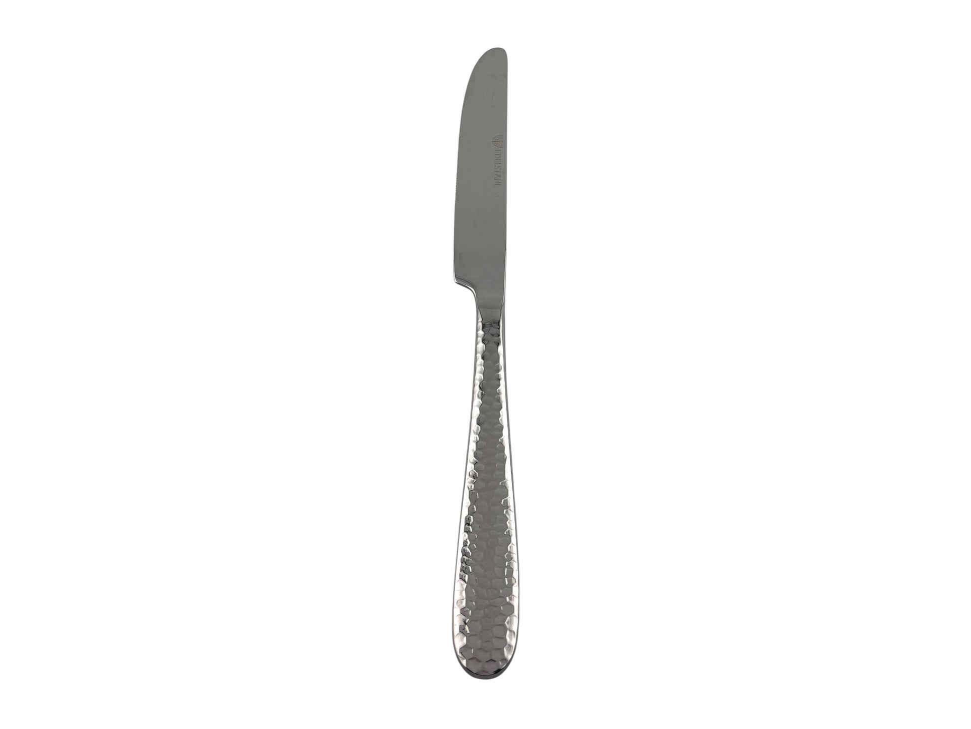 Menümesser Edelstahl mit Hammerschlag-Optik – mieten für Hochzeiten, Galas & elegante Events.