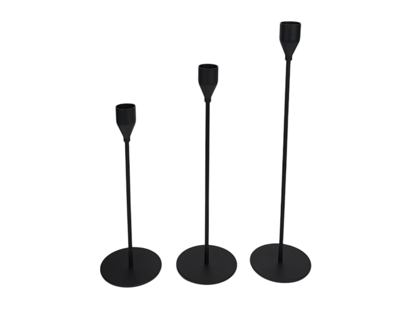 Kerzenhalter 3er Set Schwarz aus matt schwarzem Metall in drei unterschiedlichen Höhen