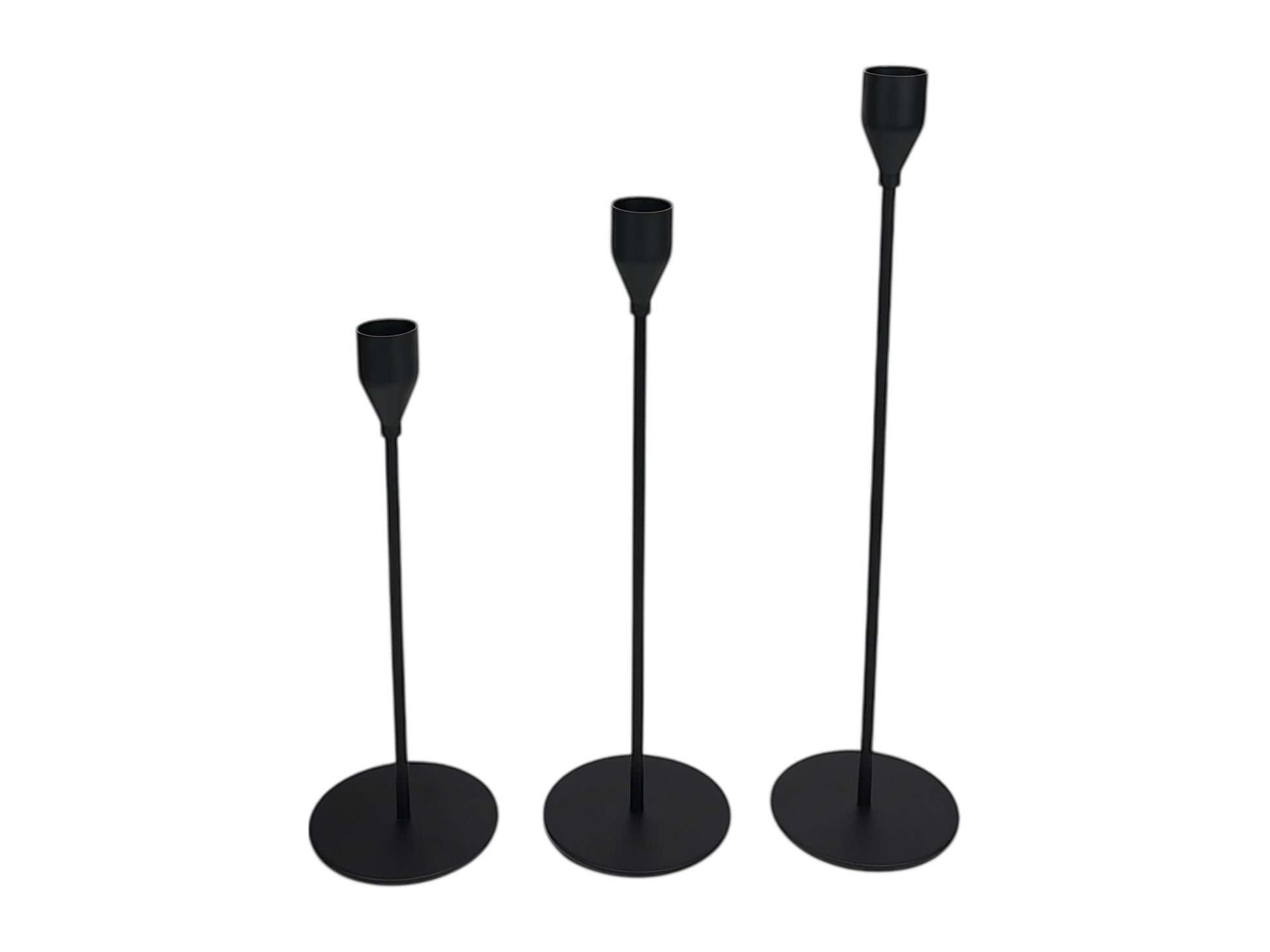 Kerzenhalter 3er Set Schwarz aus matt schwarzem Metall in drei unterschiedlichen Höhen