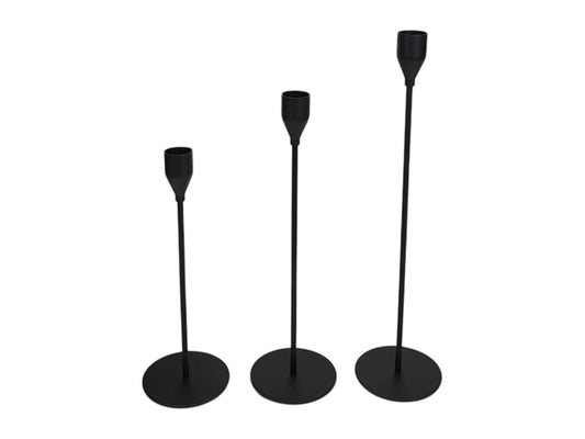 Kerzenhalter 3er Set Schwarz aus matt schwarzem Metall in drei unterschiedlichen Höhen
