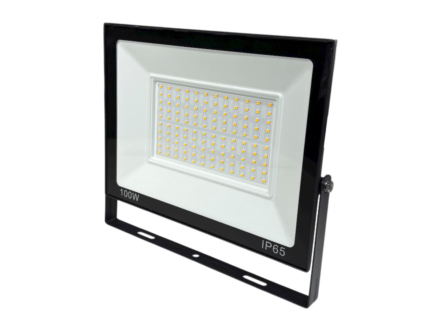 LED-Fluter 100 W Warmweiß (IP65) in schwarzem Gehäuse mit Montagebügel – Outdoor-Beleuchtung für Events und Zelte zur Miete bei Eventverleih SH