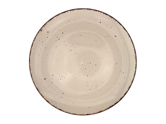 Grauer Menüteller aus handbemaltem Feinsteinzeug mit gesprenkelter Vintage-Optik, 26,5 cm – ideal für Hochzeiten und Galas