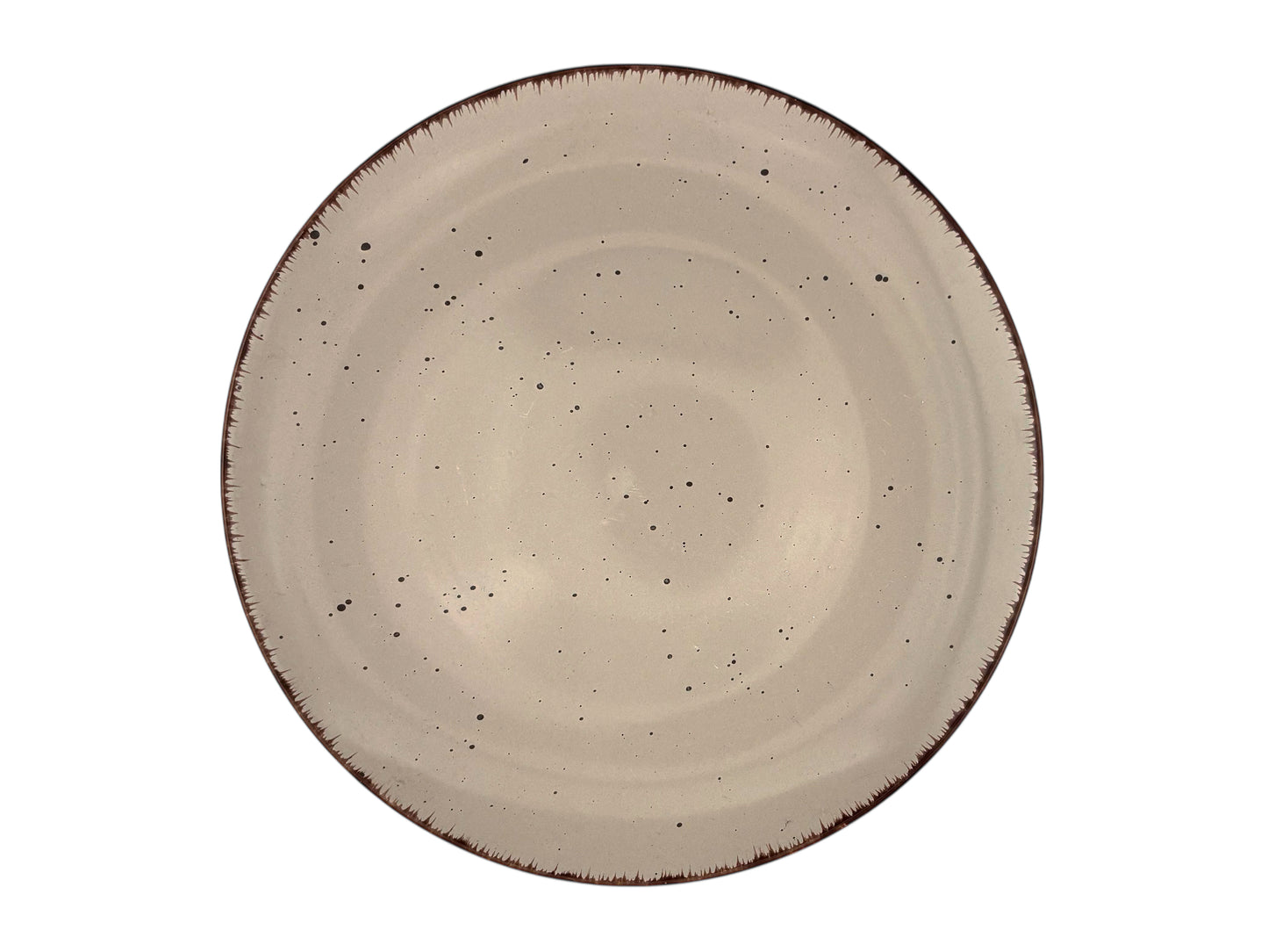 Grauer Menüteller aus handbemaltem Feinsteinzeug mit gesprenkelter Vintage-Optik, 26,5 cm – ideal für Hochzeiten und Galas