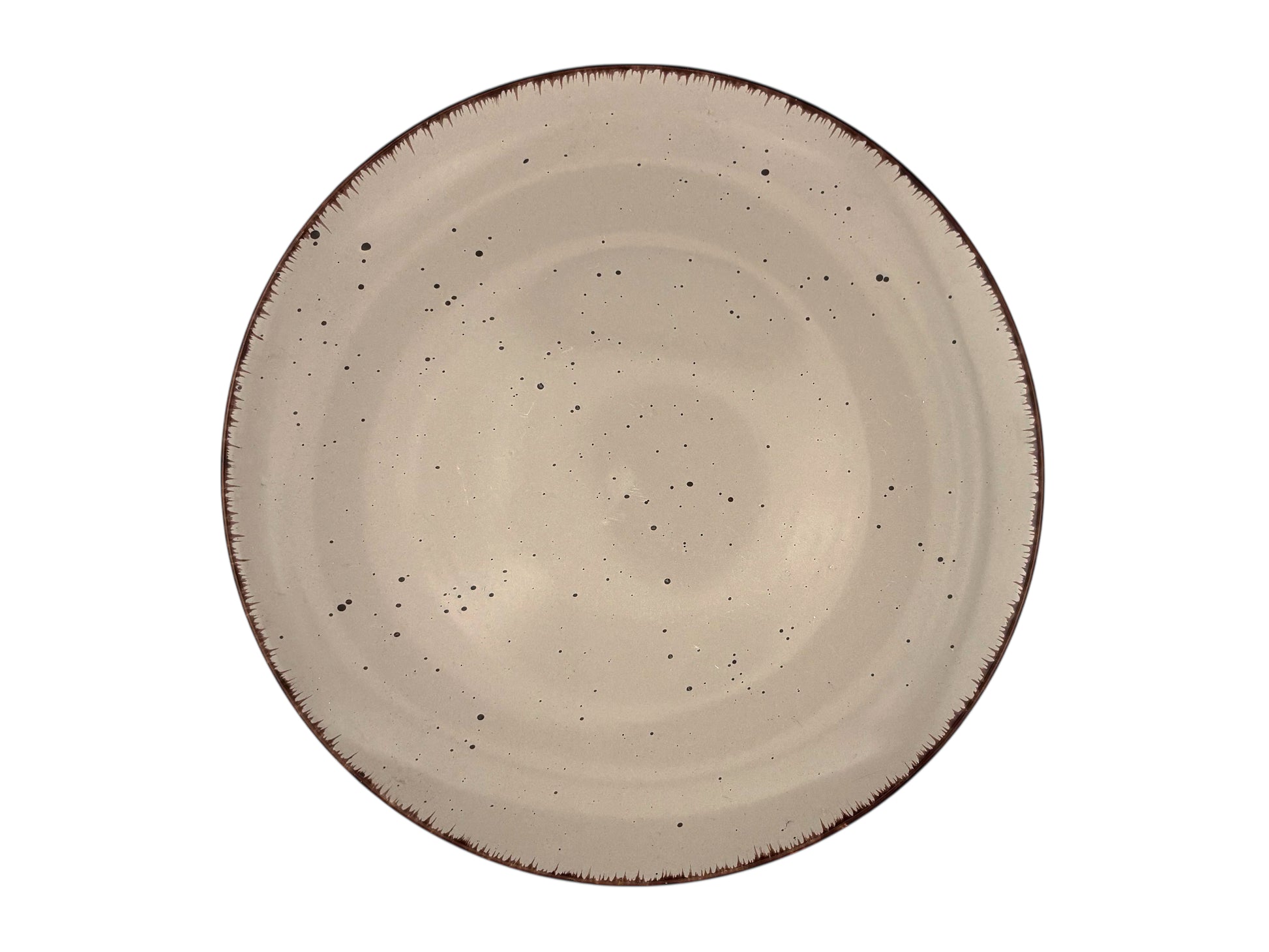 Grauer Menüteller aus handbemaltem Feinsteinzeug mit gesprenkelter Vintage-Optik, 26,5 cm – ideal für Hochzeiten und Galas