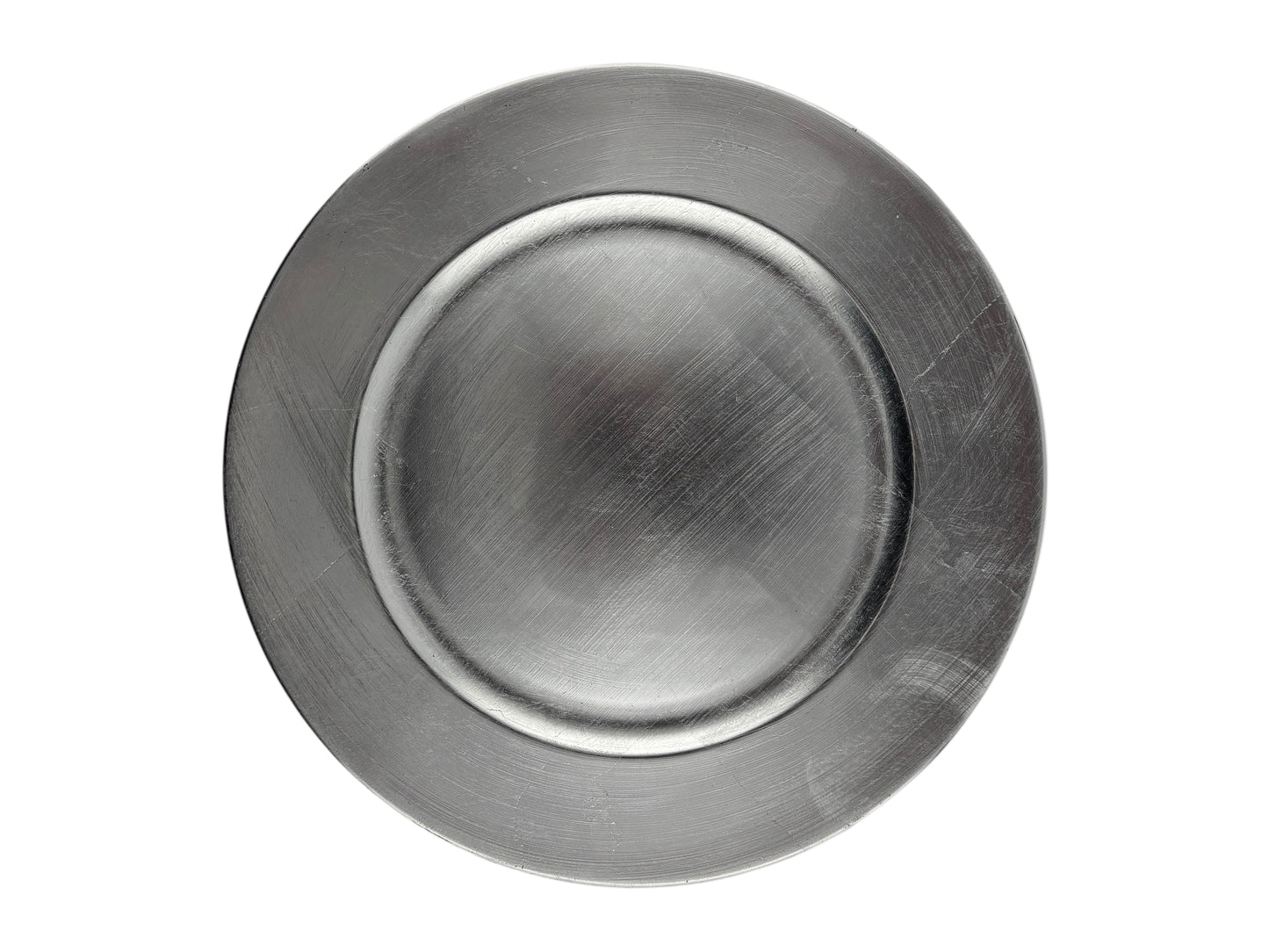 Silberner Platzteller aus Kunststoff mit 33 cm Durchmesser – elegant & ideal für Hochzeiten und Events in Schleswig-Holstein.