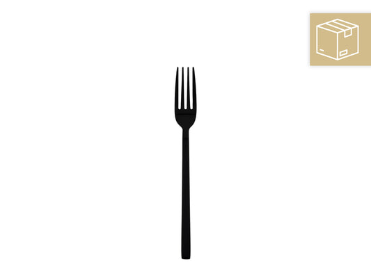 Schwarze Dessertgabel aus Edelstahl – mieten für Hochzeiten, Galas & elegante Events.