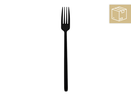 Schwarze Menügabel aus Edelstahl – mieten für Hochzeiten, Galas & elegante Events.