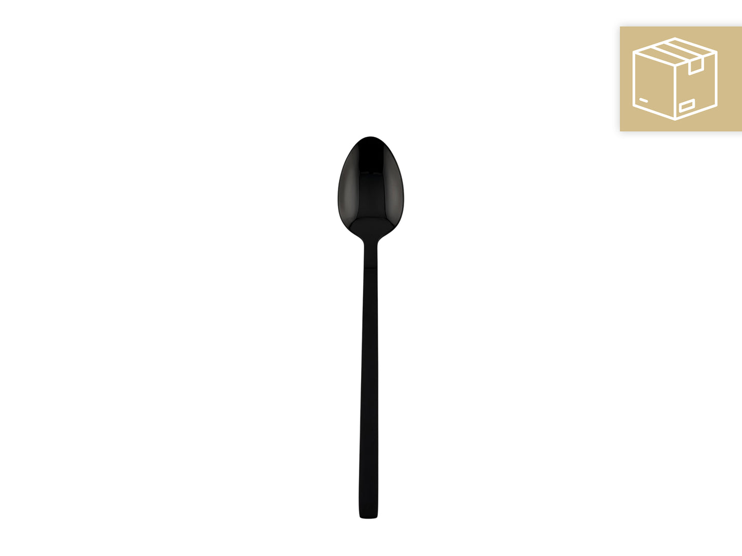 Schwarzer Teelöffel (Kaffeelöffel) aus Edelstahl – mieten für Hochzeiten, Galas & elegante Events.