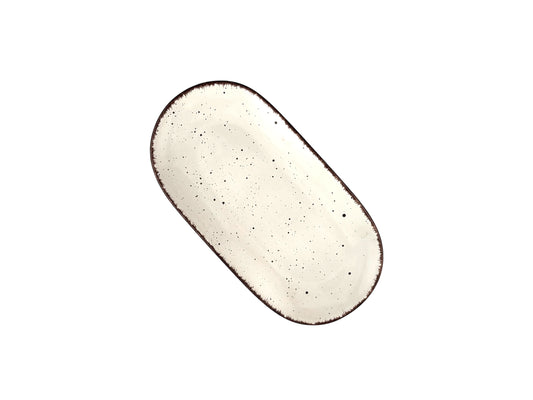 Kleine Servierplatte Vintage Weiß – 25 x 13 cm, handbemalt, ideal für Fingerfood und gehobene Events