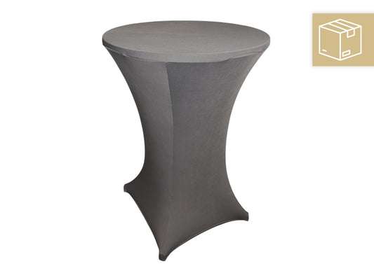 Stehtisch mit anthrazitfarbener Stretchhusse Ø 80 cm, H 110 cm – mieten für Hochzeiten, Firmenfeiern & Events.