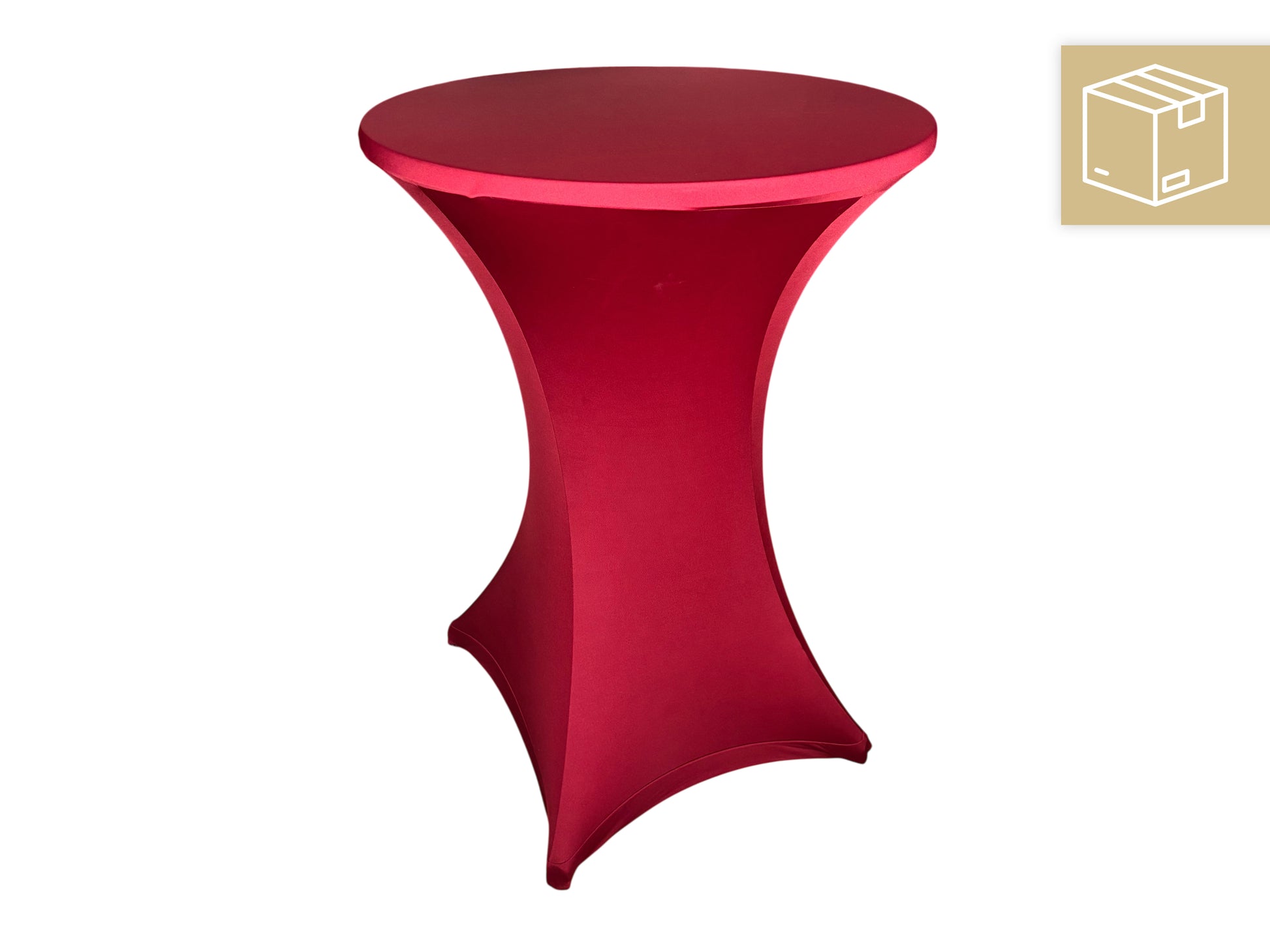 Stehtisch mit bordeauxroter (weinroter) Stretchhusse Ø 80 cm, H 110 cm – mieten für Hochzeiten, Gala & Weihnachtsfeiern mit deutschlandweitem Versand.