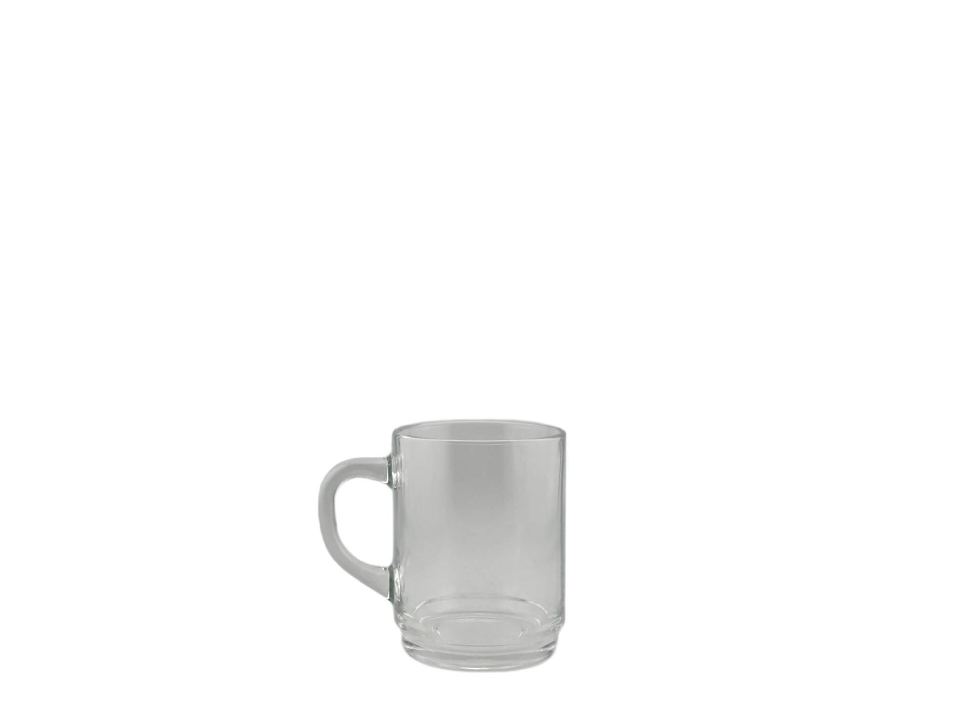 Teeglas aus Klarglas mit Henkel, 200 ml Fassungsvermögen und Eichmaß – perfekt für Tee und heiße Getränke auf Events.