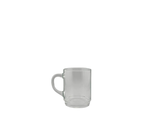 Teeglas aus Klarglas mit Henkel, 200 ml Fassungsvermögen und Eichmaß – perfekt für Tee und heiße Getränke auf Events.