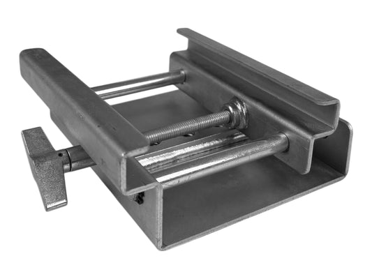 Silberne Tent Clamp / Zeltklammer für 50–100 mm Zeltträger mit M10/M12/M14 Befestigungspunkten.